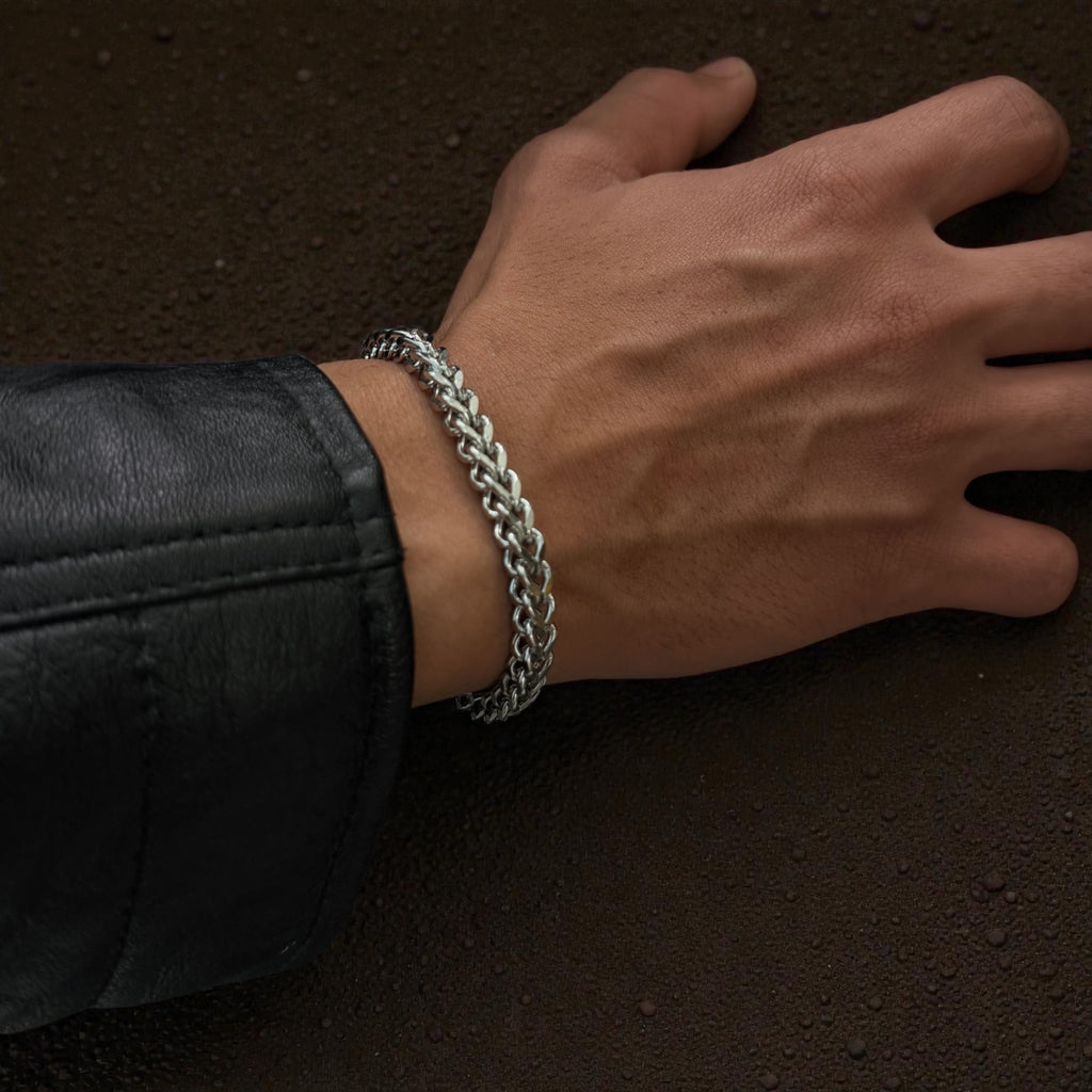 Foxtail 5MM Bracelet (Silver) Bracelet - Size Adjustable - Stainless Steel