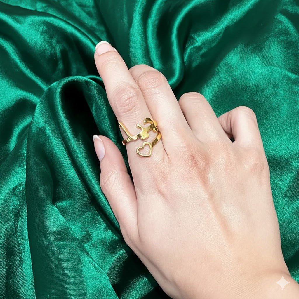Arabic Heart Personalized Name Ring