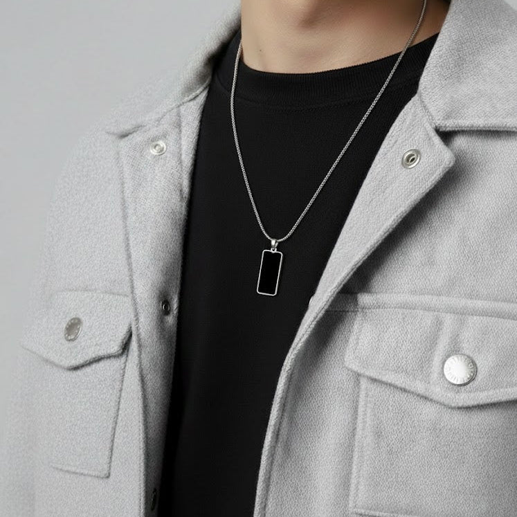 The Rectangle Slate Pendant - Stainless Steel - 20 inches