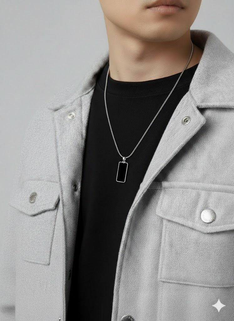 The Rectangle Slate Pendant - Stainless Steel - 20 inches