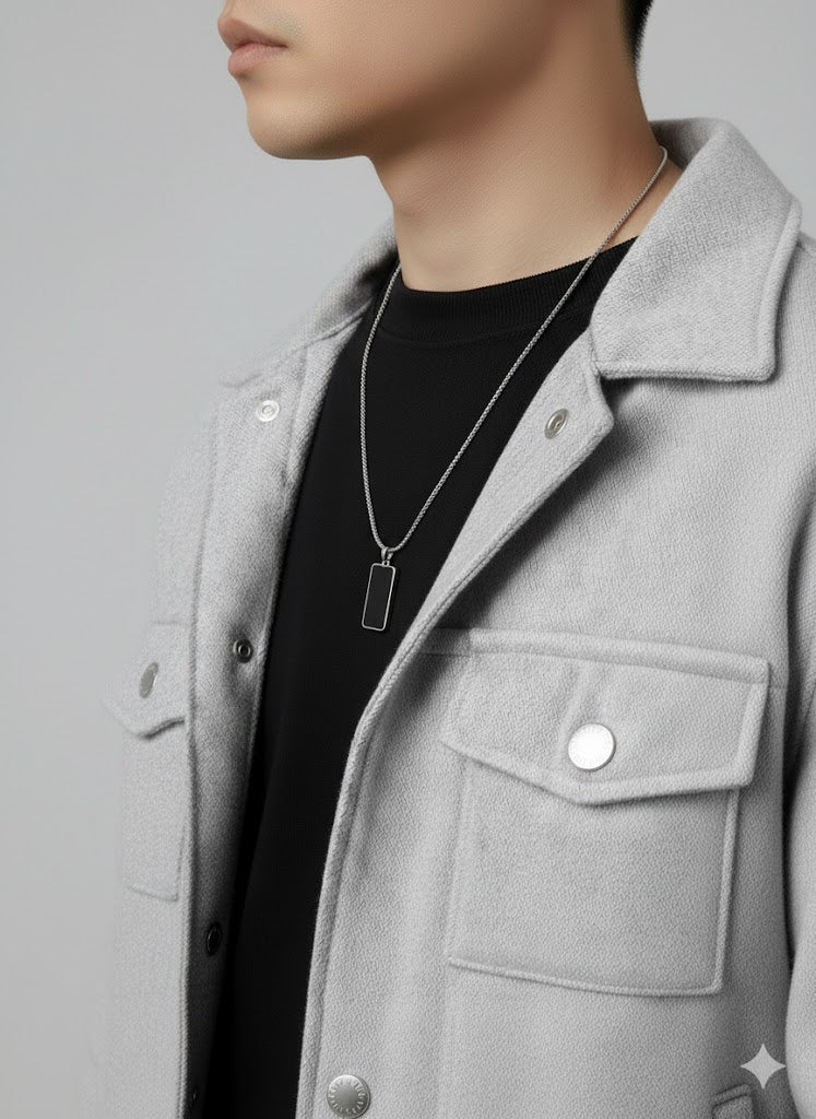 The Rectangle Slate Pendant - Stainless Steel - 20 inches