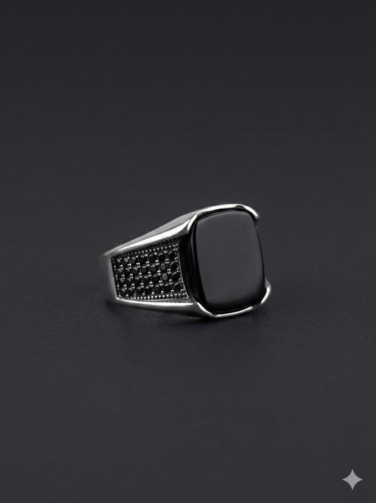 Black Onyx Studded Signet Ring