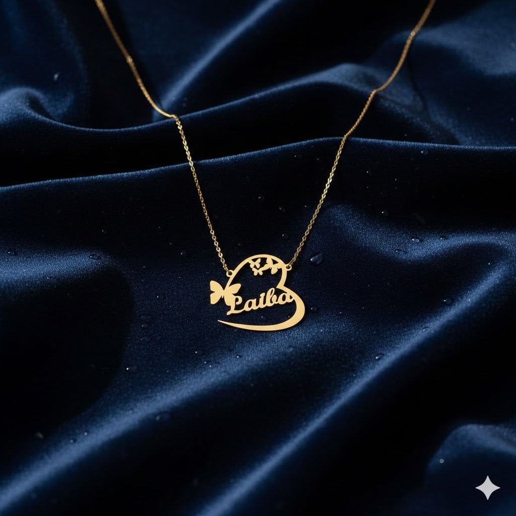 Butterfly Heart Script Personalized Name Necklace