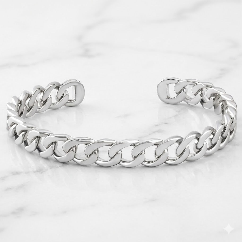 Cuban Cuff Bracelet - Size Adjustable - Stainless Steel