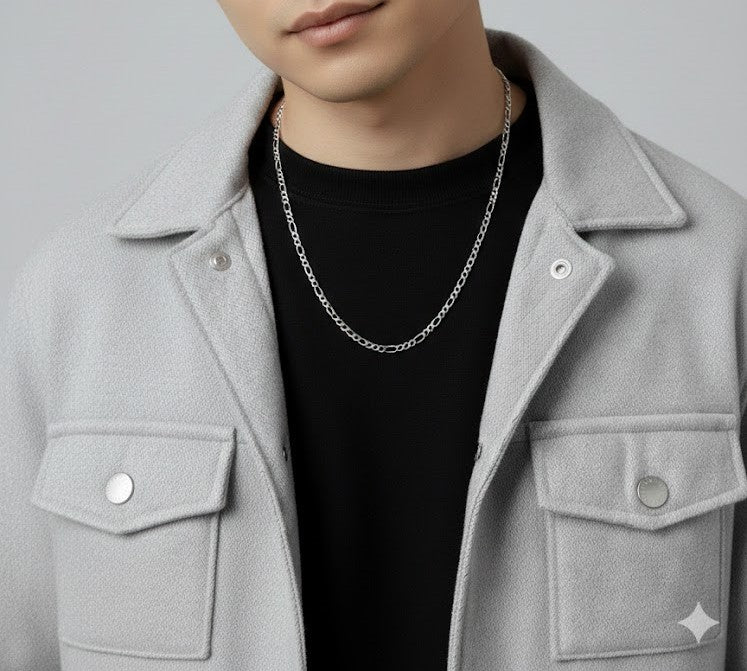 Figaro 3MM Chain Necklace - Stainless Steel - 20 Inches