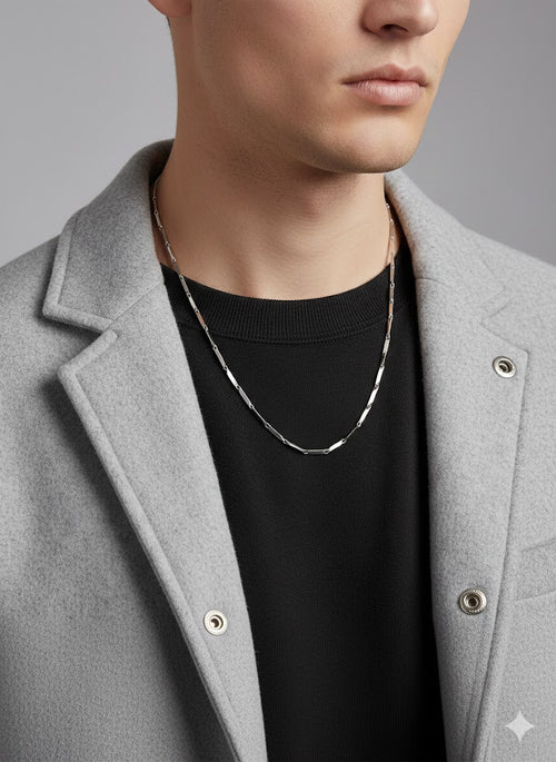 Facet Link Chain Necklace - Stainless Steel - 20 Inches