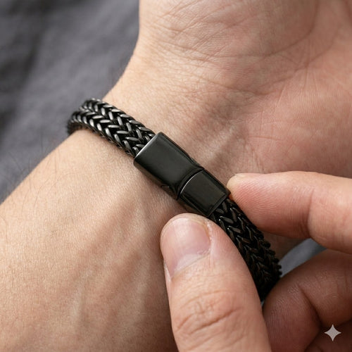 8MM Foxtail Bracelet Black - Stainless Steel