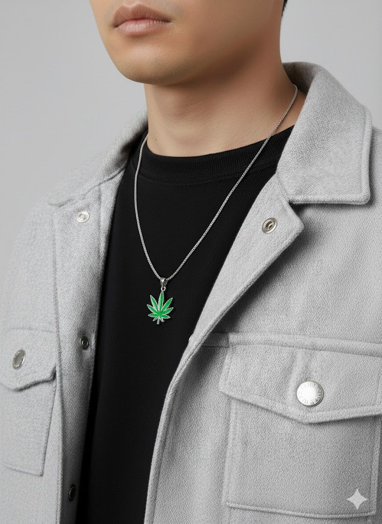 The Verdant Leaf Pendant - Stainless Steel - 20 Inches