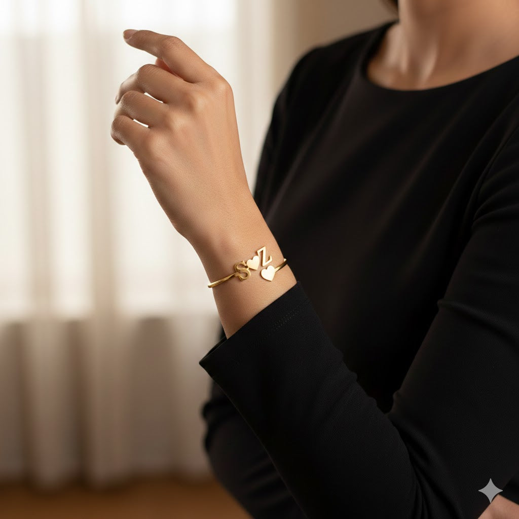 Personalized Initial Heart Name Bangle