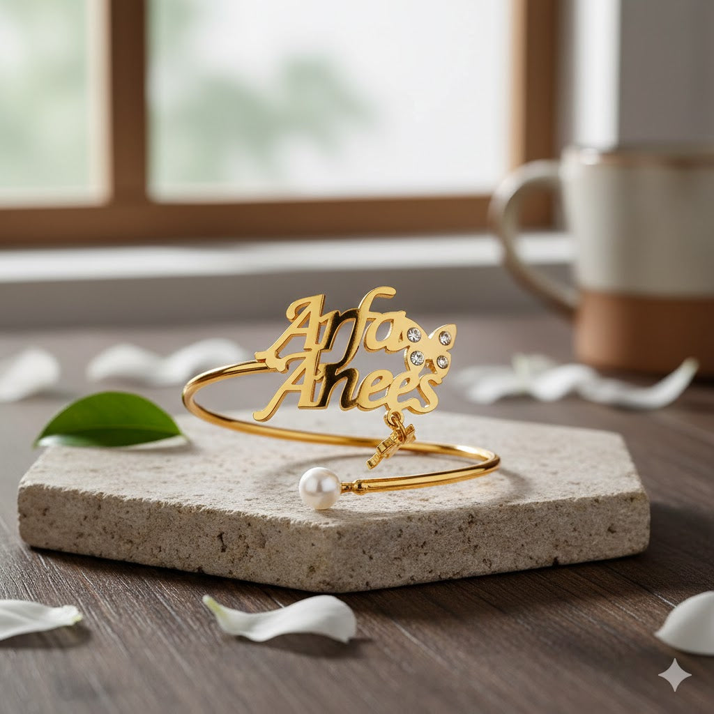 Personalized Pearl Butterfly Name Bangle