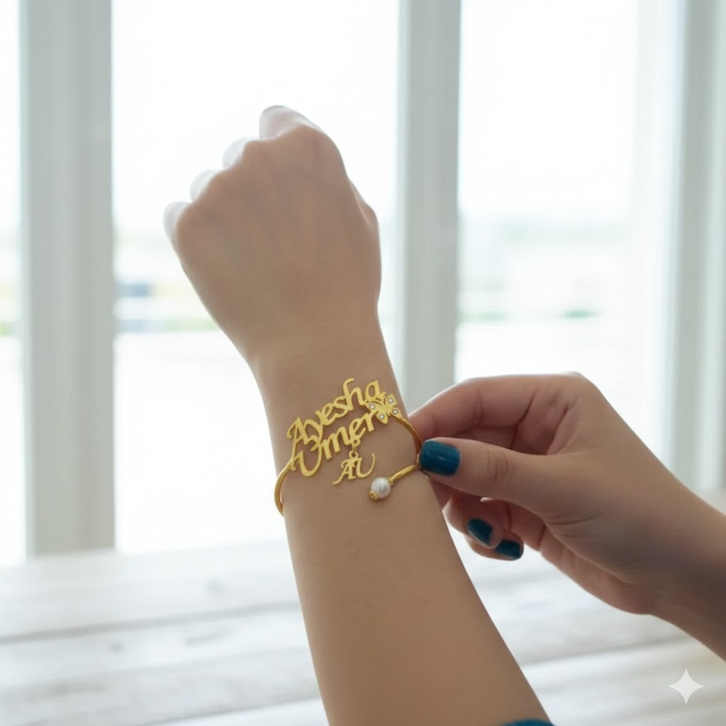 Personalized Pearl Name Bangle