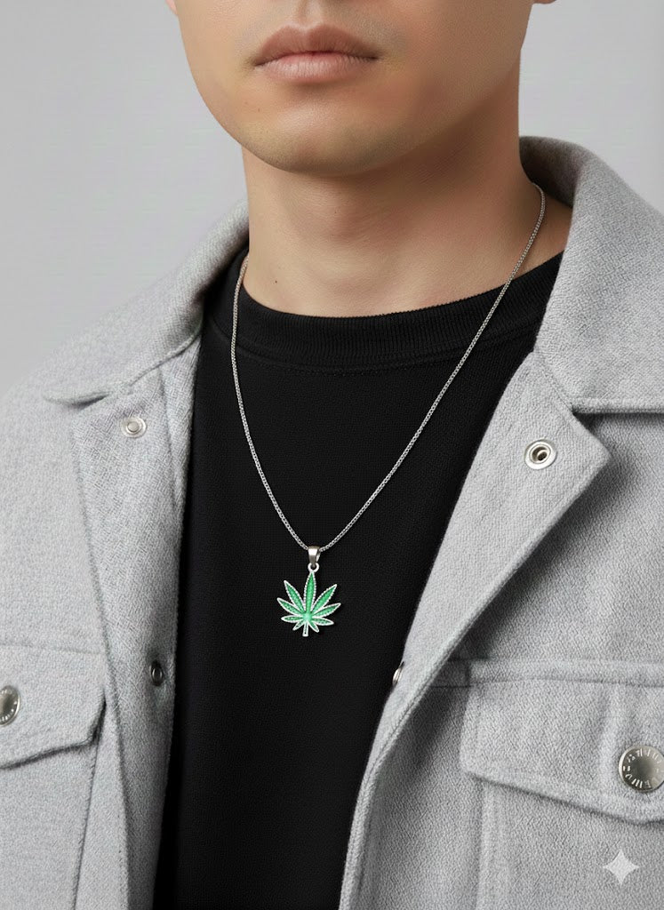 The Verdant Leaf Pendant - Stainless Steel - 20 Inches