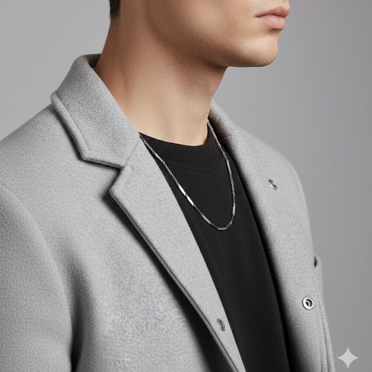 Facet Link Chain Necklace - Stainless Steel - 20 Inches