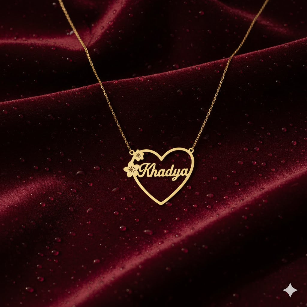 Floral Heart Personalized Name Necklace