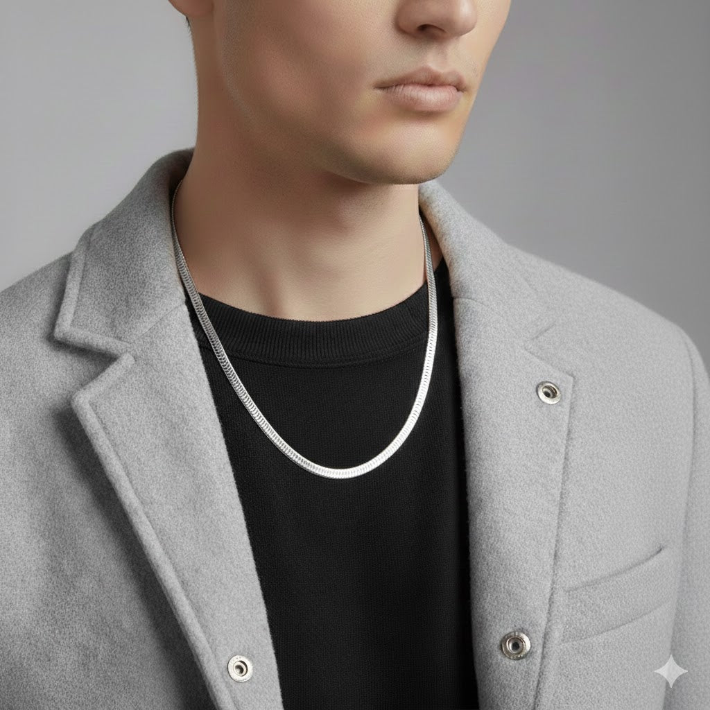 Herring Bone Chain Necklace - Stainless Steel - 20 Inches