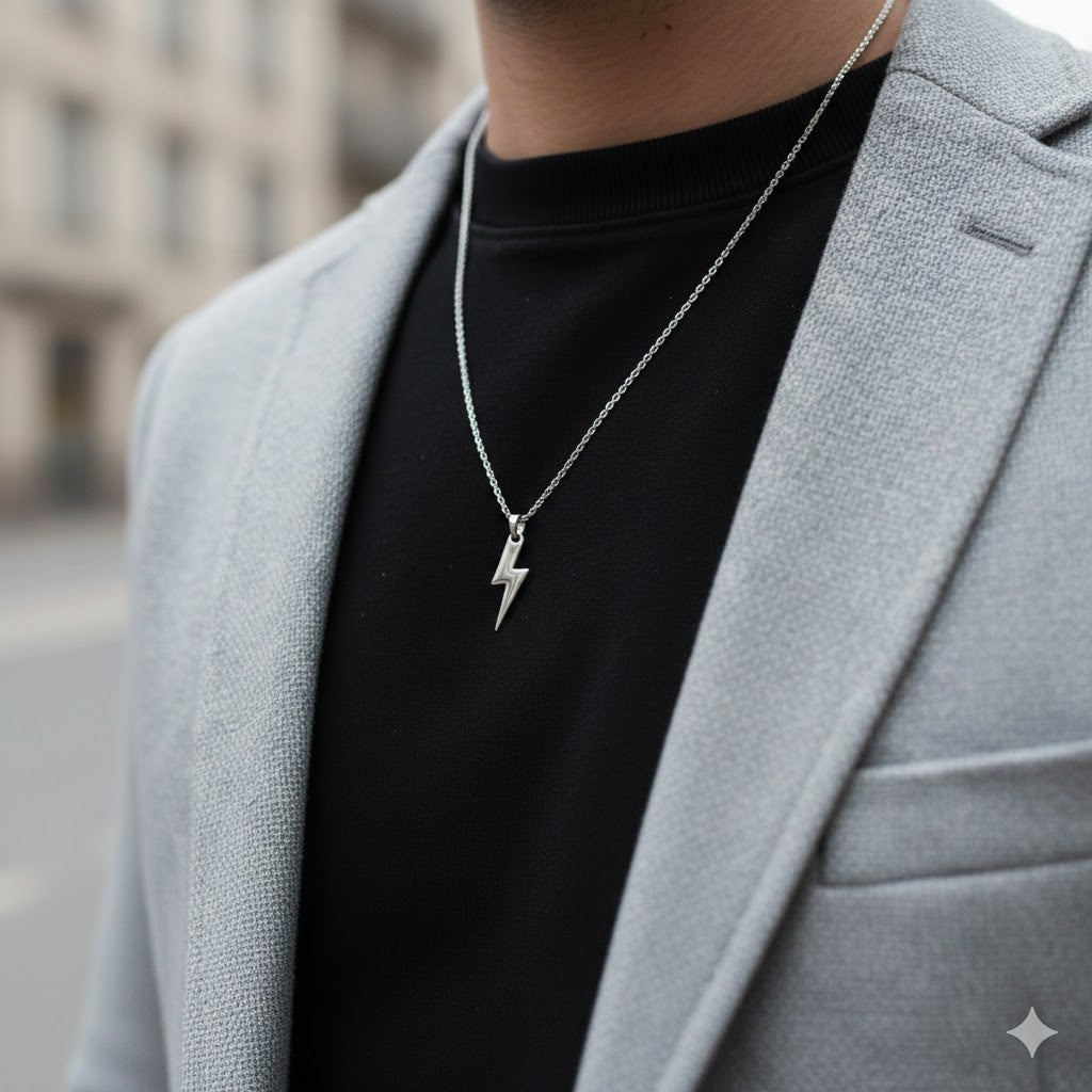 Lightning Pendant Necklace - Stainless Steel - 20 Inches