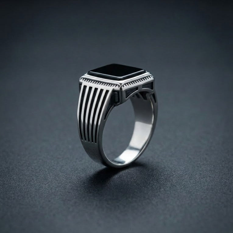 Obsidian Crest Signet Ring