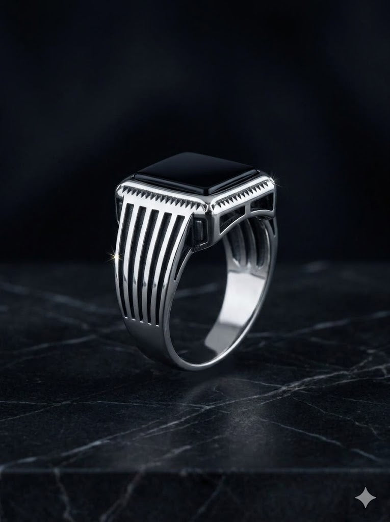 Obsidian Crest Signet Ring