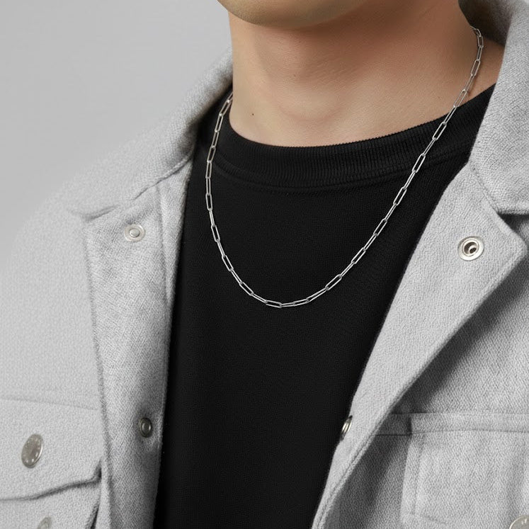 Paperclip Chain Necklace - Stainless Steel - 20 Inches