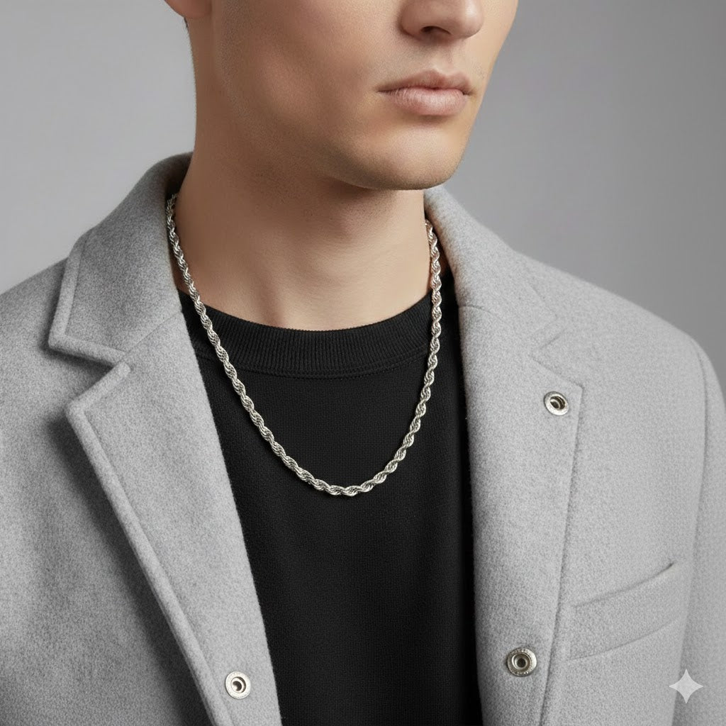 Rope Chain 4MM Necklace - Stainless Steel - 20 Inches