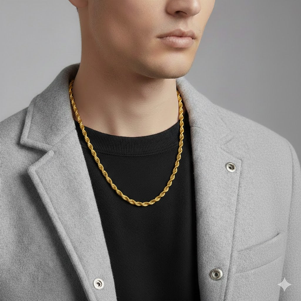 Rope Chain 4MM Necklace - Stainless Steel - 20 Inches