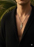 Iced Out Lightning Bolt Pendant Necklace - 20 Inches
